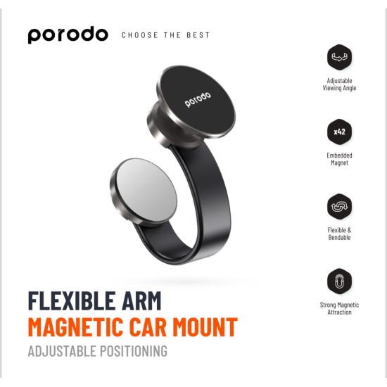 Porodo Flexible Arm Magnetic Car Phone Holder 