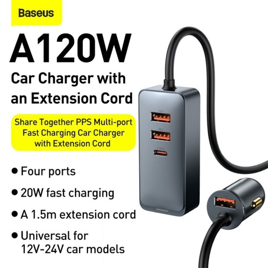 Baseus 120W USB Type C Car Charger Fast Charging PD QC 3.0 USB Type -C