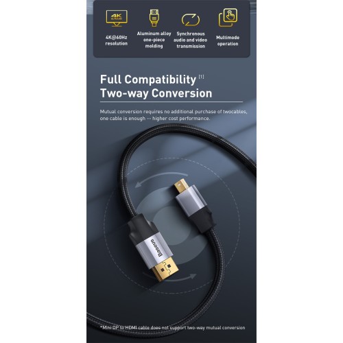 BASEUS Enjoyment Series Mini DP Male to 4KHD Male Adapter Cable 1m