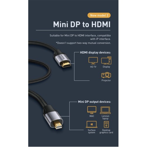 BASEUS Enjoyment Series Mini DP Male to 4KHD Male Adapter Cable 1m