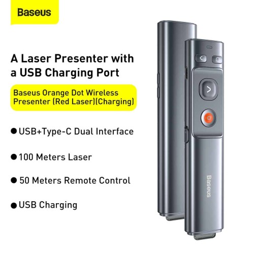 BASEUS ORANGE DOT WIRELESS PRESENTER ACFYB-0G - GREY