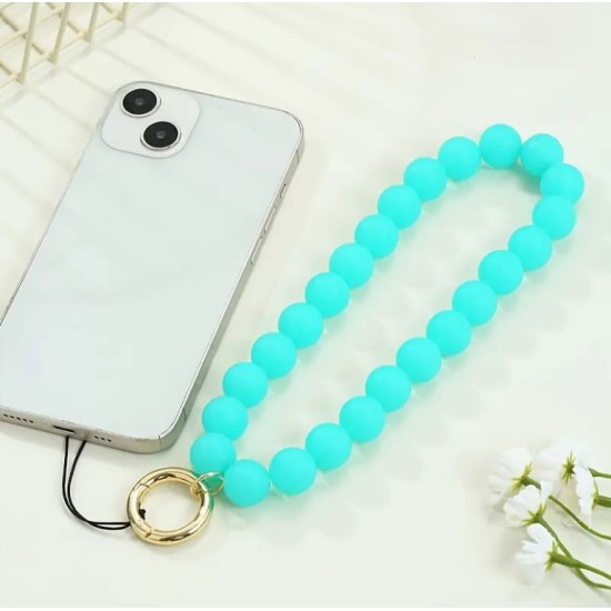 Round Beads Phone Holder Strap Keychain - Blue