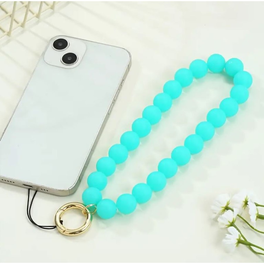 Round Beads Phone Holder Strap Keychain - Blue