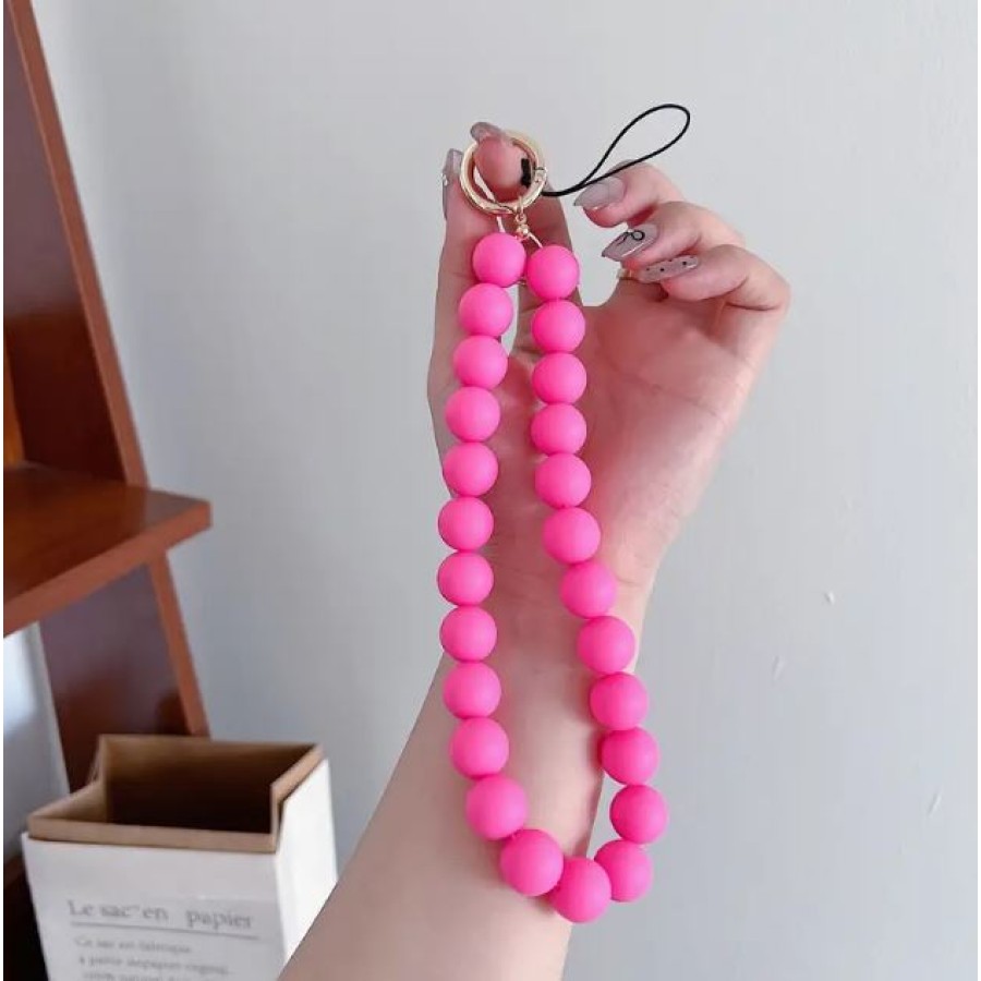 Round Beads Phone Holder Strap Keychain - Pink