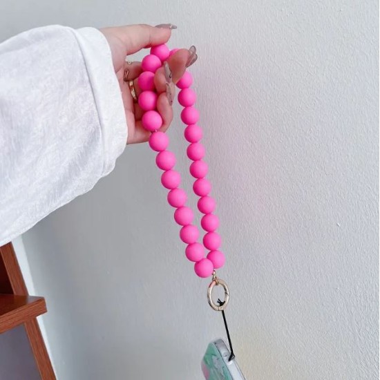 Round Beads Phone Holder Strap Keychain - Pink