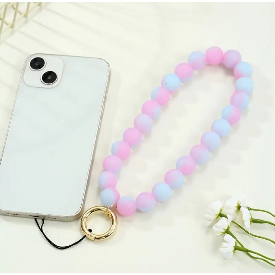 Round Beads Phone Holder Strap Keychain - Rainbow