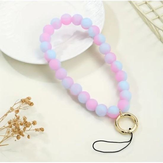 Round Beads Phone Holder Strap Keychain - Rainbow