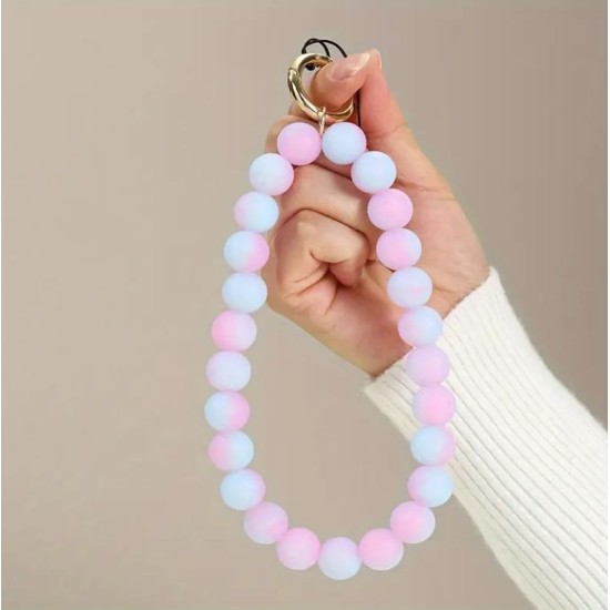 Round Beads Phone Holder Strap Keychain - Rainbow