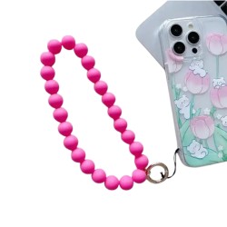 Round Beads Phone Holder Strap Keychain - Pink Round Beads Phone Holder Strap Keychain - Pink