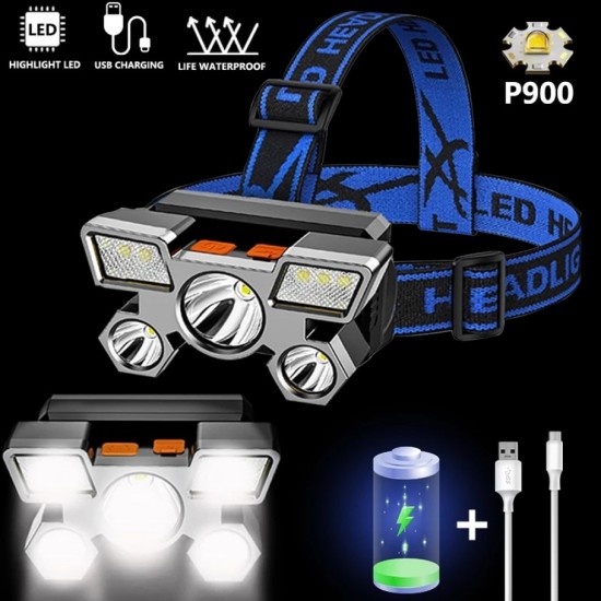 Camping Fishing Waterproof 5 LED Headlamp USB Rechargeable