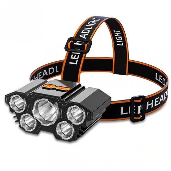 Camping Fishing Waterproof 5 LED Headlamp USB Rechargeable