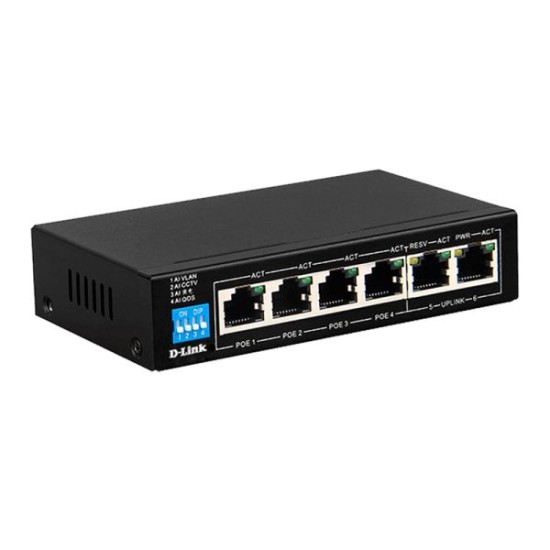 D-Link 250M 6-Port 10/100/1000 Switch With 4 PoE Ports and 2 Uplink Ports - Black