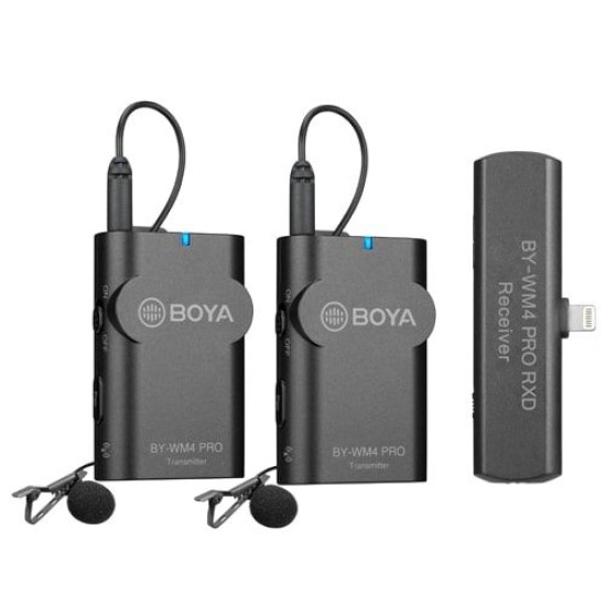 Boya BY-WM4 Pro-K4 2.4 GHZ Wireless Microphone System for IOS Devices (RECEIVER & 2-TRANSMITTERS)