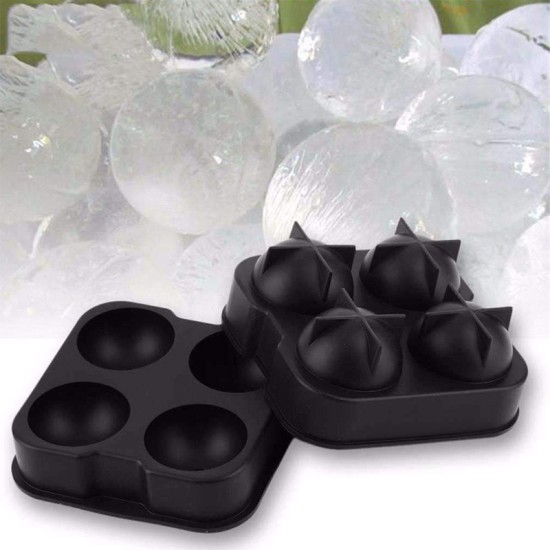 Flexible Silicone Ice Cube Ball Maker 4 Mold Tray