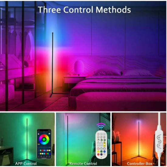 Dimmable Corner Floor Lamp RGB Modern Indoor Lighting with Smart Remote APP Control