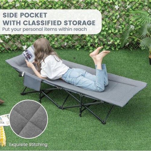 Folding Camping Cot with Built-in Padded Pillow