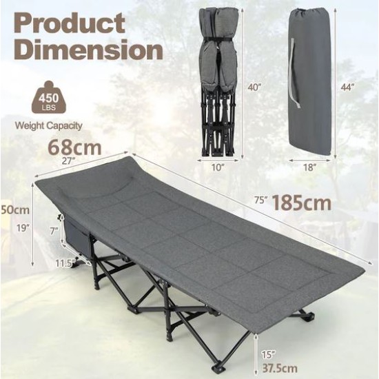 Folding Camping Cot with Built-in Padded Pillow