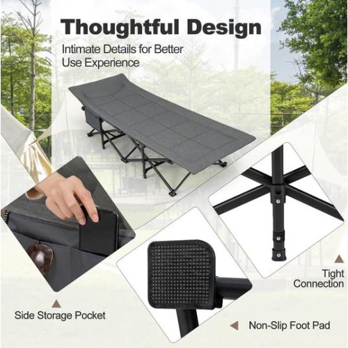 Folding Camping Cot with Built-in Padded Pillow