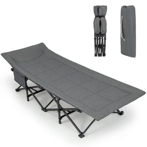 Folding Camping Cot with Built-in Padded Pillow