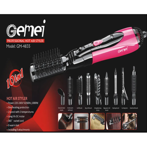 GEMEI 10 IN 1 Professional DC Motor Hair Dryer Hair Styler