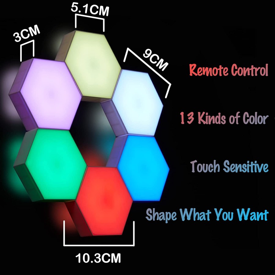 Hexagon Lights With Remote Control Smart LED Wall Light Panels Touch Sensor - 6 Pannel