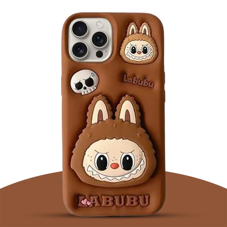 Labubu iPhone 16 Pro Case with Built-in Handle - Brown