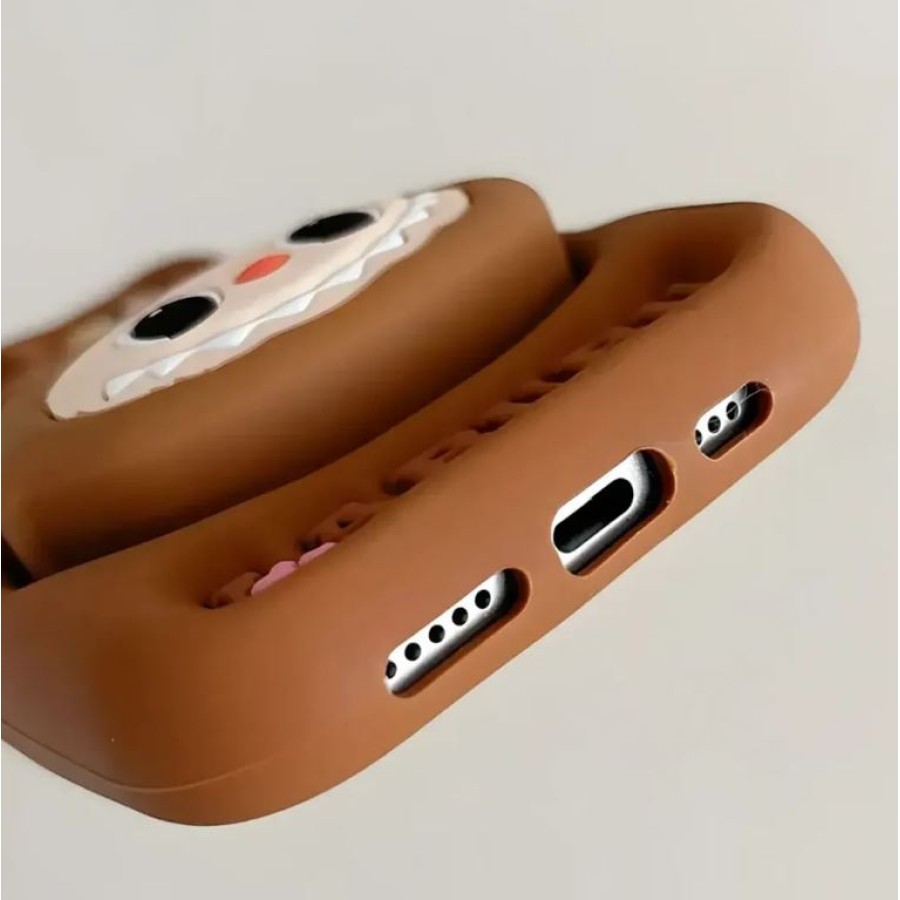 Labubu iPhone 13/14/15 Pro Case with Built-in Handle - Brown