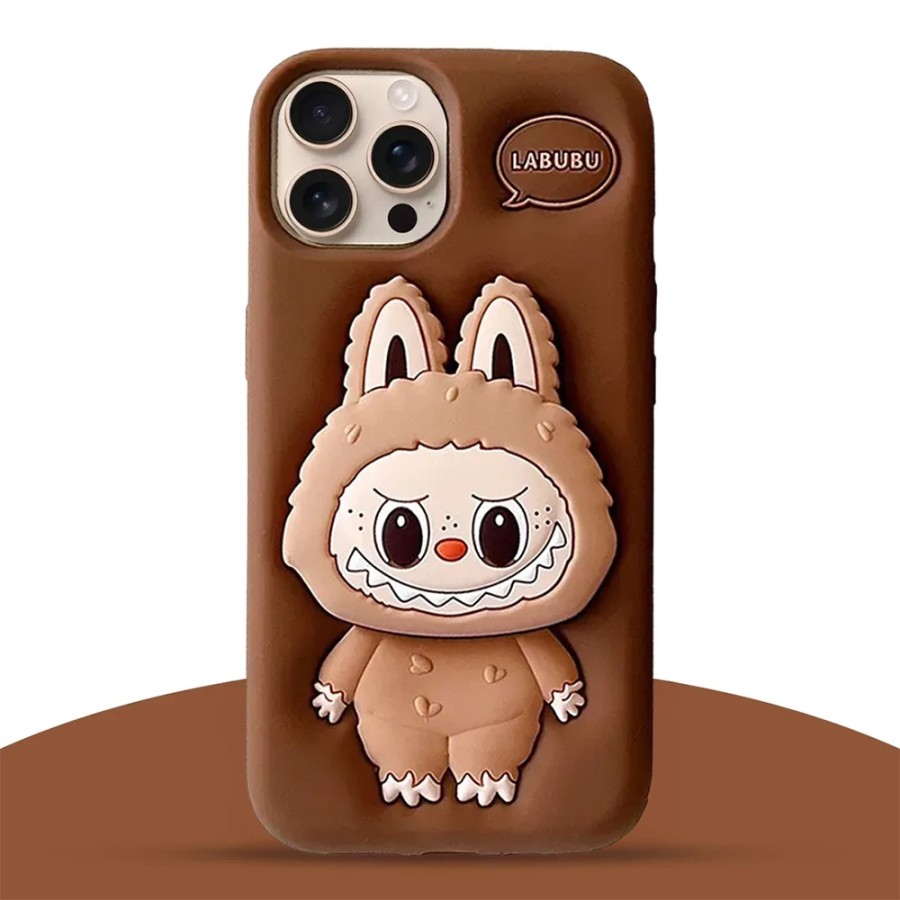 Labubu iPhone 16 Pro Max Case with Built-in Handle - Brown
