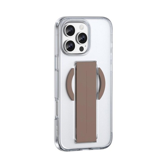 Kneephone Clear Case for iPhone 16 Pro / Pro Max with Built-in Kickstand - Brown