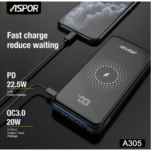 Aspor 10000mah Lcd Display 12 Ultra Thin Wireless Power Bank