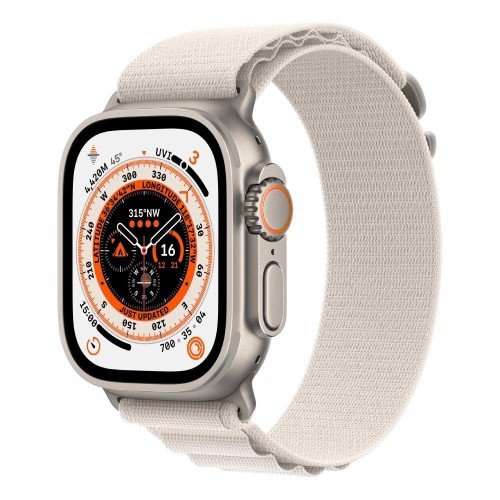 Apple Watch Ultra GPS + Cellular, 49mm Titanium Case with Starlight Alpine Loop - Large