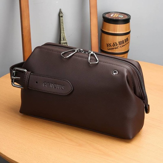 Mens Leather Handbag Clutch Bag - Brown
