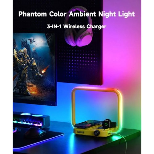 Foldable 3 IN 1 Wireless Charger Pad Decor Lamp Night Light