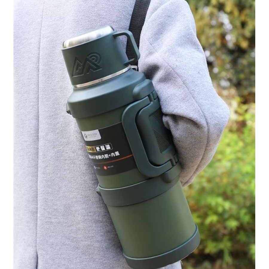 Nrmei 2 Liter Safe Thermos Flask Bottle with Infuser - 24 Hours Hot and Cold - Moss Green