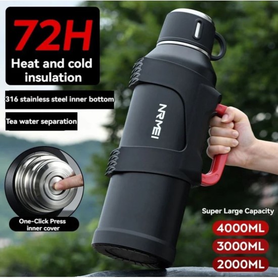 Nrmei 4Liter Safe Thermos Flask Bottle with Infuser V2  - 24 Hours Hot and Cold - Moss Green