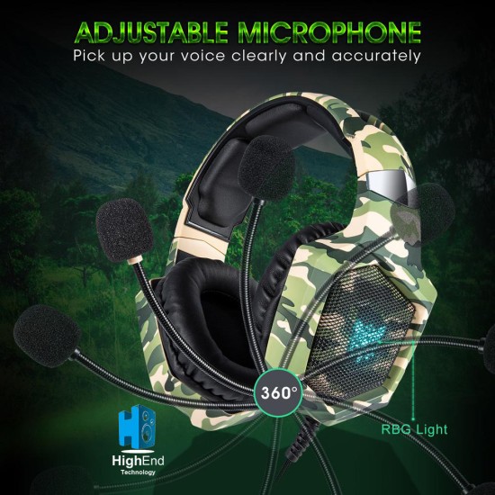 ONIKUMA K8 PS4 Gaming Headset with RGB Light Camouflage Green