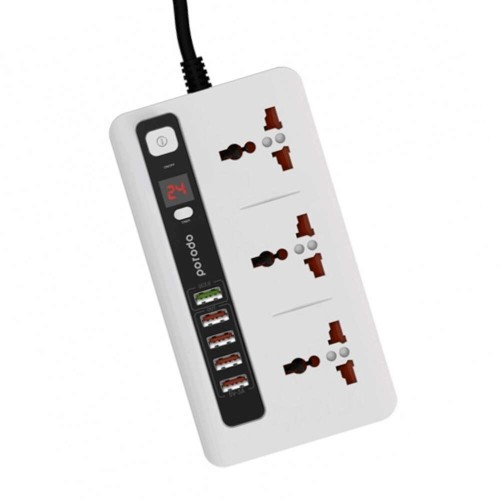 Porodo 3 Power Sockets and 4 USB Port 1 Quick charge - White