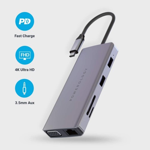 Powerology 11 in 1 USB-C VGA, Ethernet and HDMI Hub