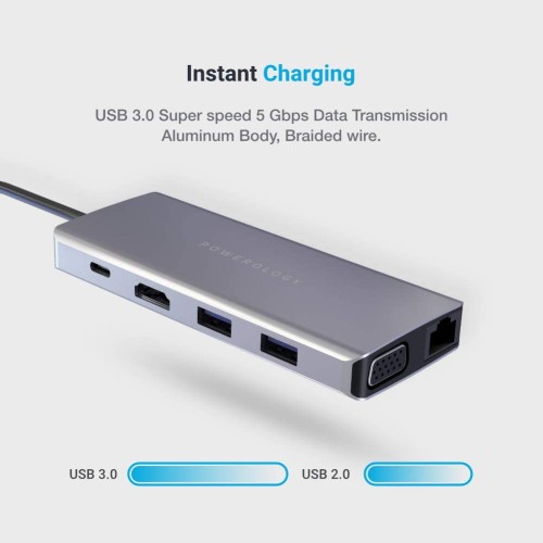 Powerology 11 in 1 USB-C VGA, Ethernet and HDMI Hub