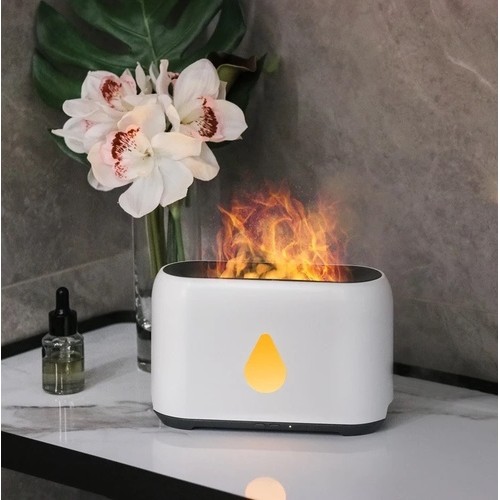 RGB Flame Humidifier Lamp With Remote - White