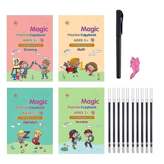 Sank Magic Practice Book (4 BOOK +10 REFILL+ 1 Pen + 1 Grip)