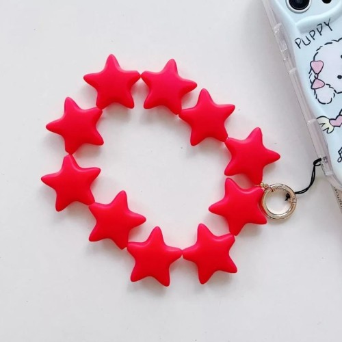 Star Shaped Phone Holder Strap Keychain - Glossy Red