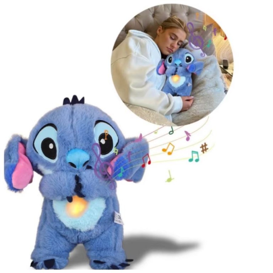 Disney Stitch Baby Breathing Bear Plush Soothing Music Sleeping Toy