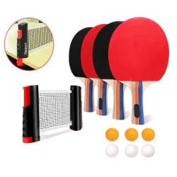 Table Tennis Set with 4 Rackets and 6 Balls With Retractable Net Table Tennis Set with 4 Rackets and 6 Balls With Retractable Net