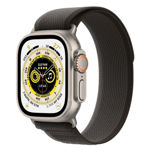 Apple Watch Ultra GPS + Cellular, 49mm Titanium Case with Black/Gray Trail Loop - M/L