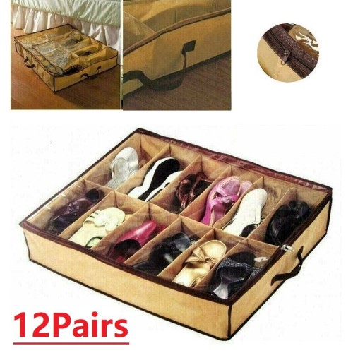 Under Bed Shoe Storage Organizer Fits 12 Pairs Shoes