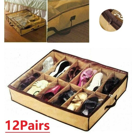 Under Bed Shoe Storage Organizer Fits 12 Pairs Shoes