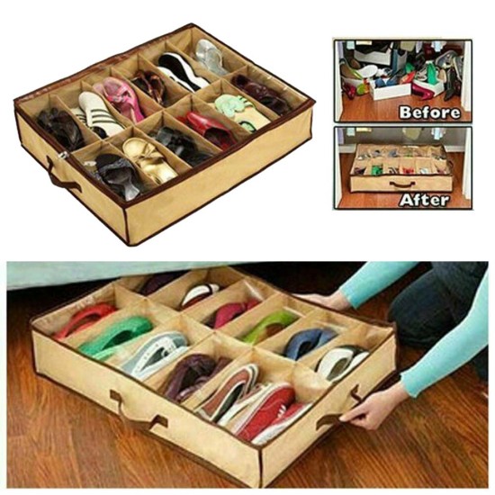 Under Bed Shoe Storage Organizer Fits 12 Pairs Shoes