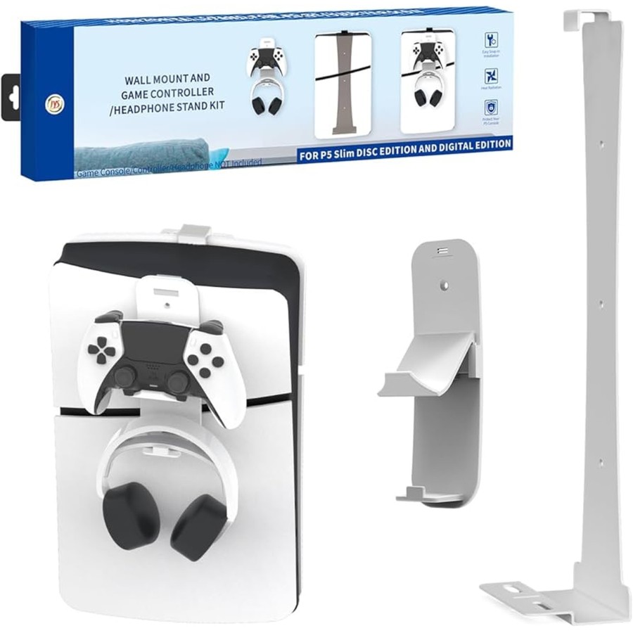 Uxilep PS5 Slim Wall Mount Stand with Controller & Headset Holder