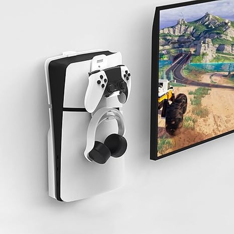 Uxilep PS5 Slim Wall Mount Stand with Controller & Headset Holder